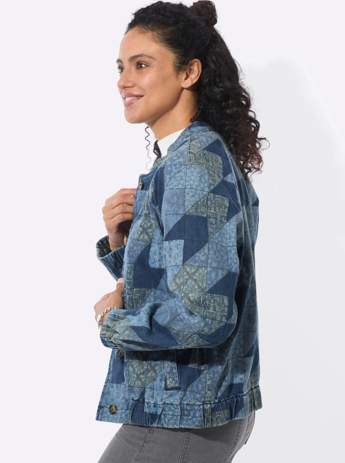 Jeansjacke in Patchwork-Optik