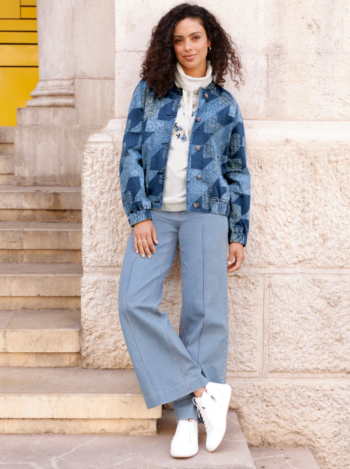Jeansjacke in Patchwork-Optik