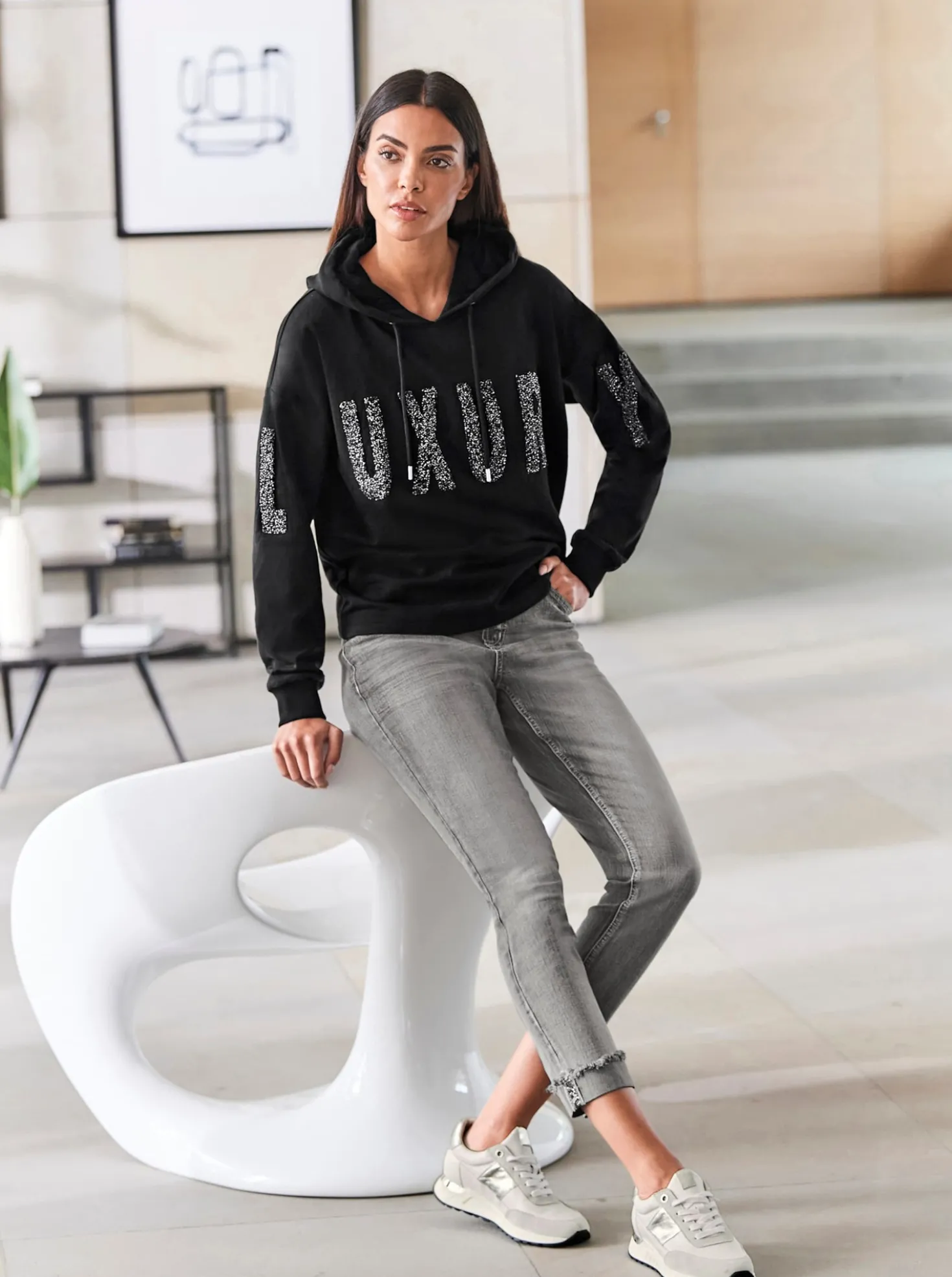 7/8-Jeans mit Beinaufschlag, fixiert