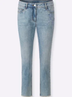 7/8-Jeans mit fransigen Kanten
