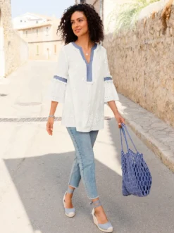 7/8-Jeans mit fransigen Kanten
