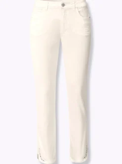 7/8-Jeans mit Glitzersteinchen an den Beinschlitzen