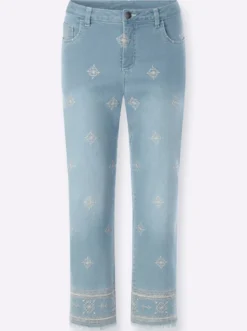 7/8-Jeans mit Kontrast-Stickerei