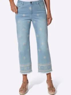7/8-Jeans mit Kontrast-Stickerei
