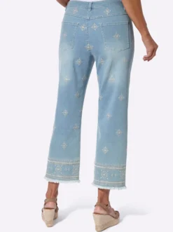 7/8-Jeans mit Kontrast-Stickerei