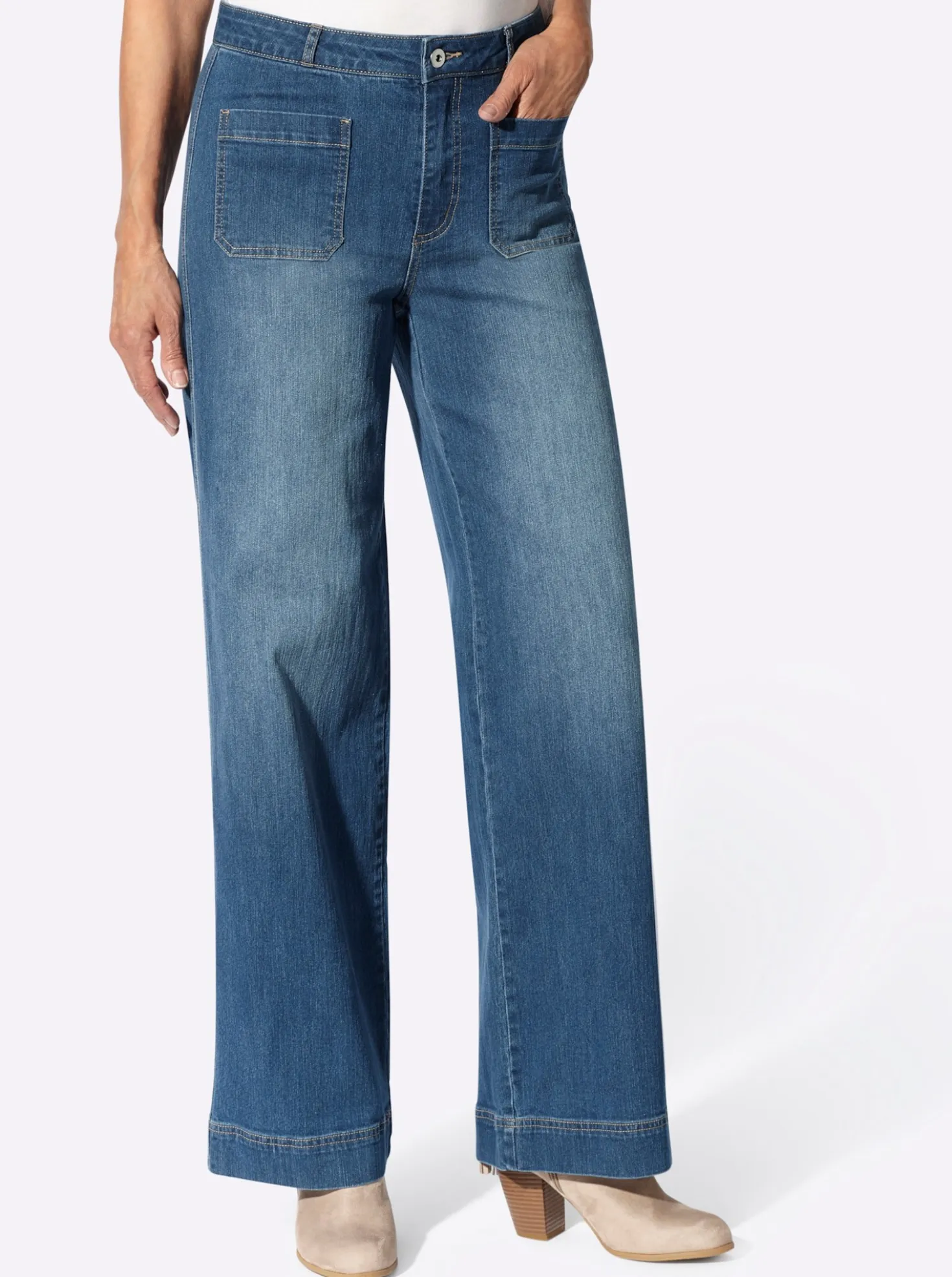 Jeans mit Steppnähten, kontrastfarben