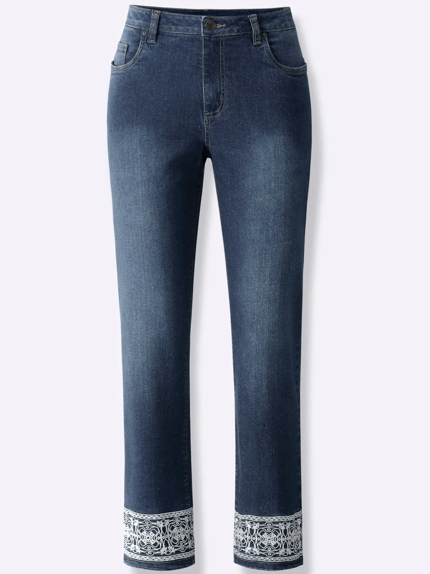 7/8-Jeans mit Stickerei am Beinabschluss