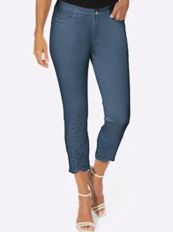 7/8-Jeans mit Stickerei und Glitzer-Steinchen