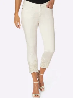 7/8-Jeans mit Stickerei und Glitzer-Steinchen