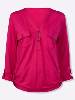 Jersey-Bluse mit Brusttaschen