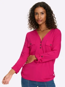 Jersey-Bluse mit Brusttaschen