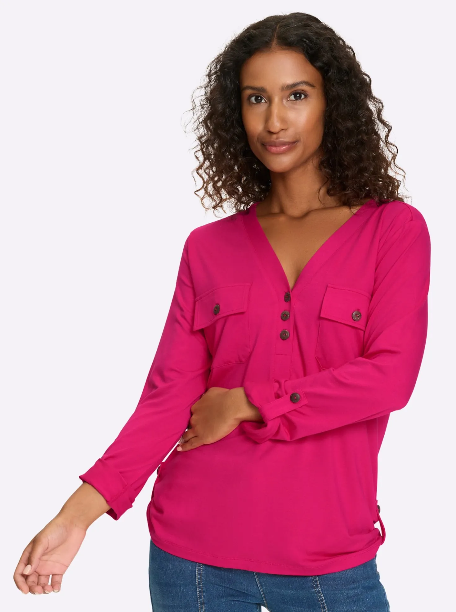 Jersey-Bluse mit Brusttaschen