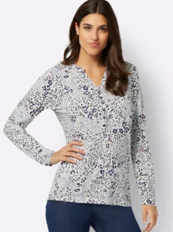 Jersey-Bluse mit Knopfleiste