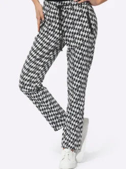 Jerseyhose mit kontraststarkem Jacquard-Dessin