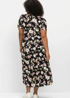 Jerseykleid mit Blumendruck, Midilänge