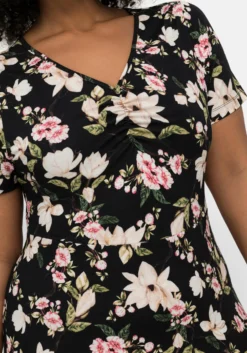 Jerseykleid mit Blumendruck, Midilänge