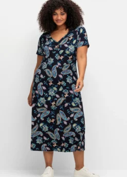 Jerseykleid mit Blumendruck, Midilänge