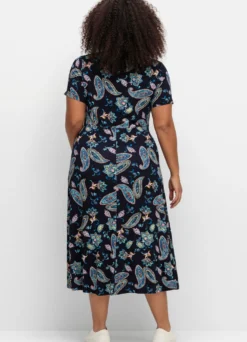 Jerseykleid mit Blumendruck, Midilänge