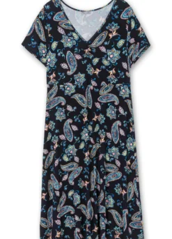 Jerseykleid mit Blumendruck, Midilänge