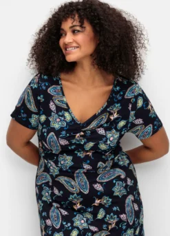 Jerseykleid mit Blumendruck, Midilänge
