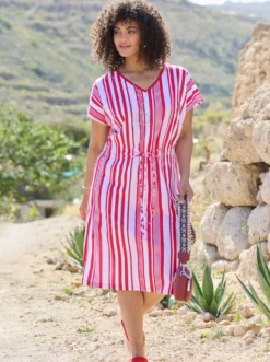 Jerseykleid mit Streifenmuster und Bindeband