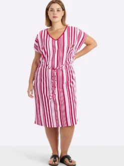 Jerseykleid mit Streifenmuster und Bindeband
