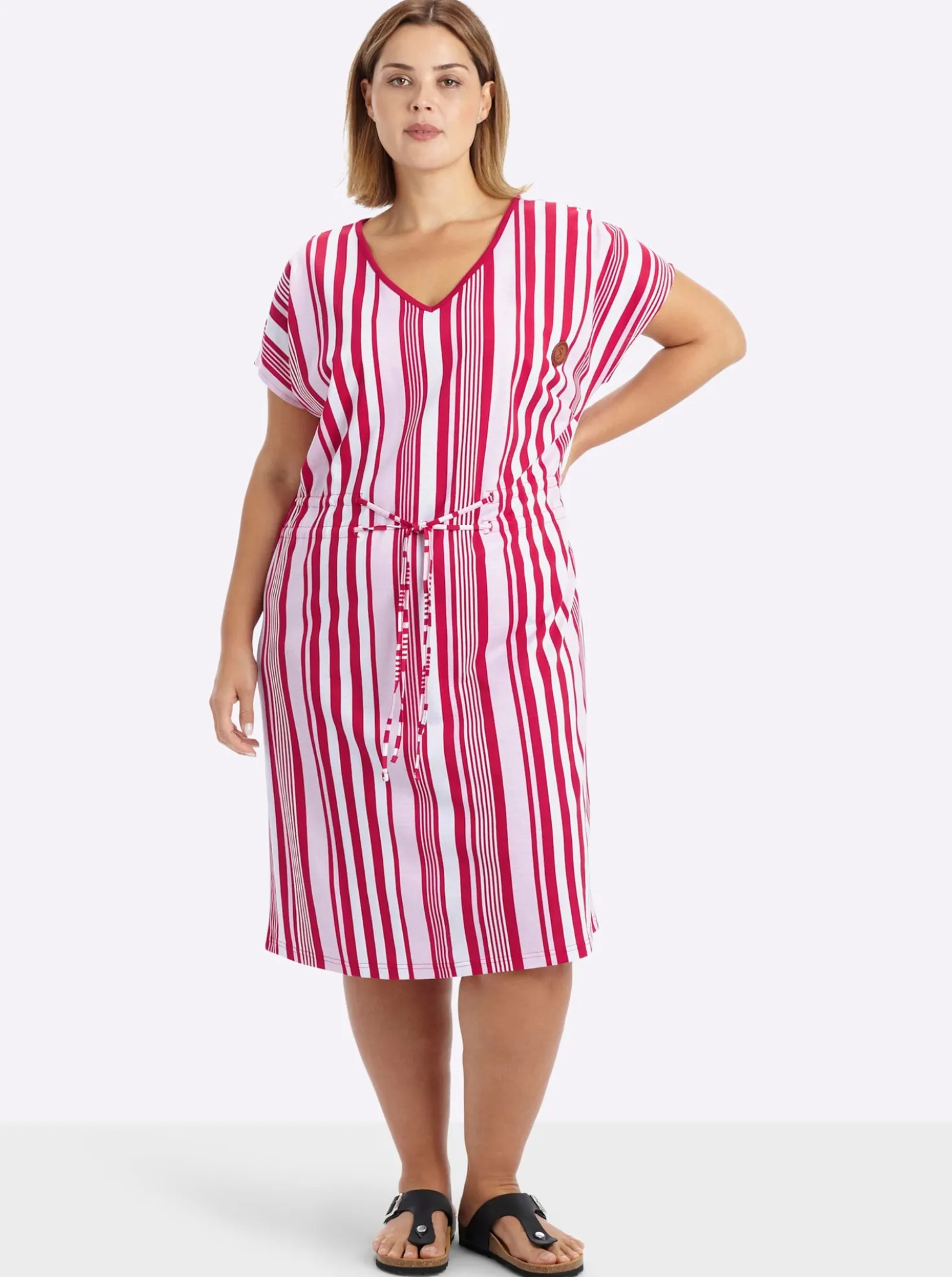 Jerseykleid mit Streifenmuster und Bindeband