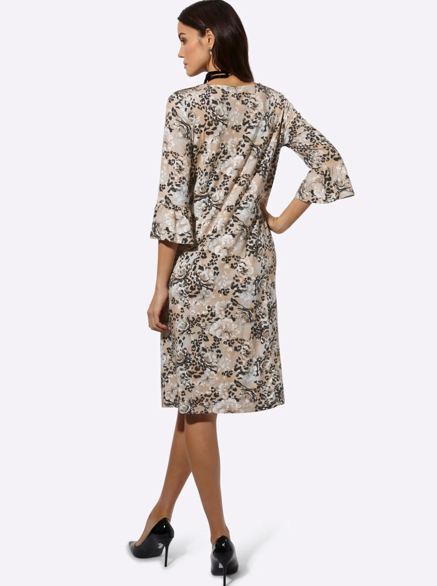 Jerseykleid mit Trompeten-Ärmeln