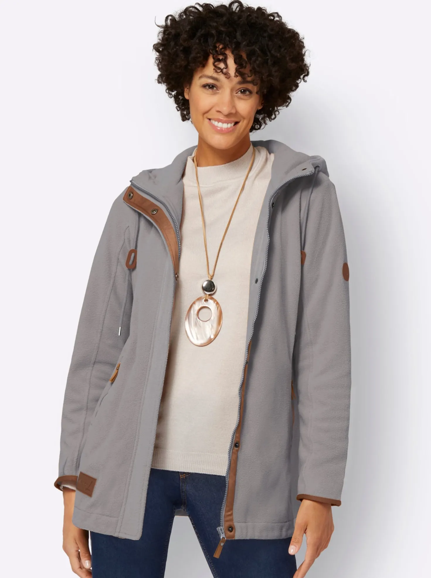 Kapuzenfleecejacke mit verdecktem Reißverschluss