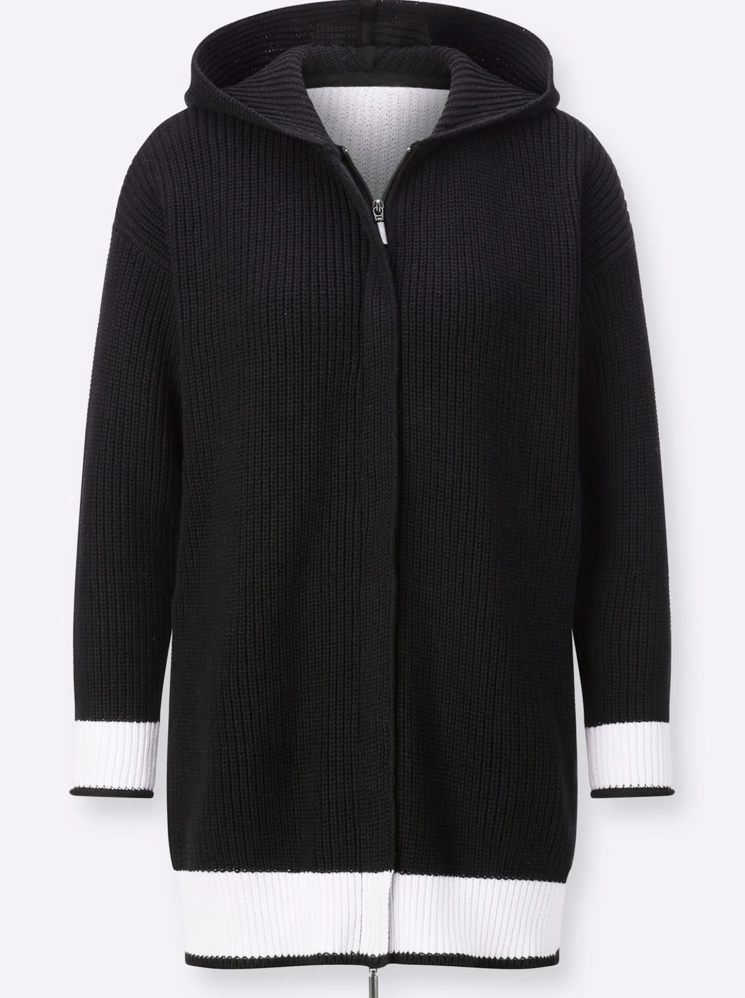 Kapuzenstrickjacke , kontraststark gearbeitet