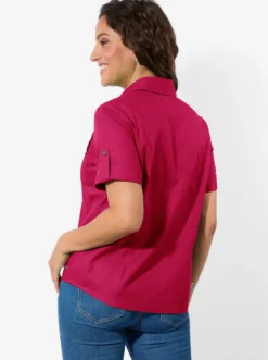 Kurzarm-Bluse im Baumwoll-Leinen-Mix