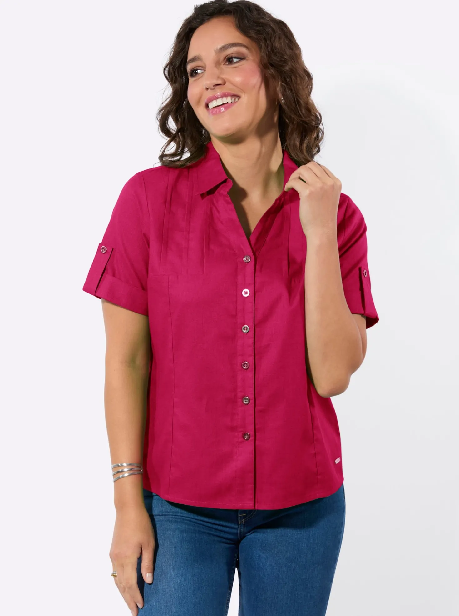 Kurzarm-Bluse im Baumwoll-Leinen-Mix