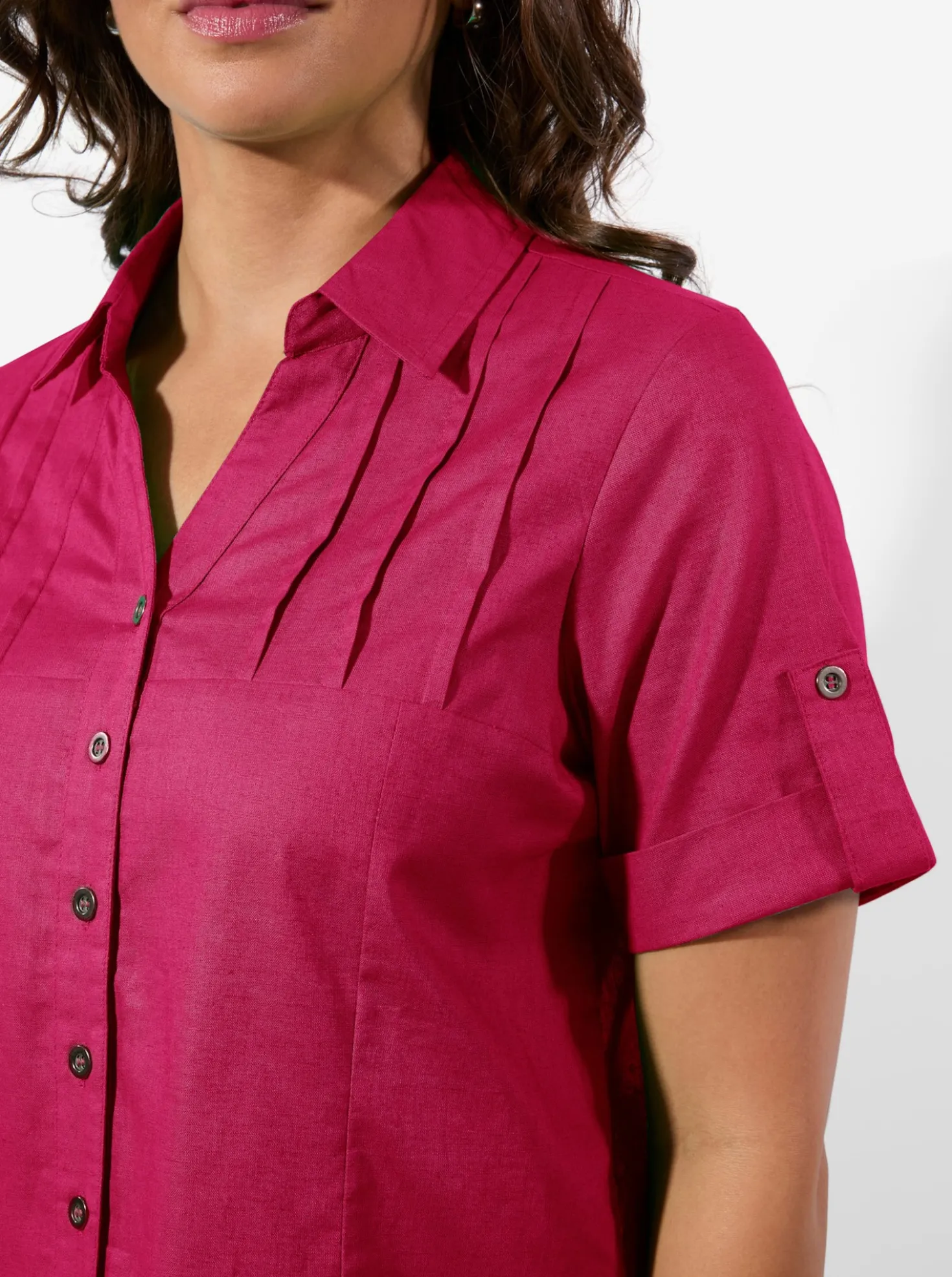 Kurzarm-Bluse im Baumwoll-Leinen-Mix