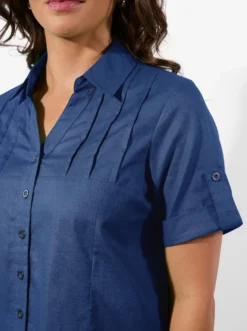 Kurzarm-Bluse im Baumwoll-Leinen-Mix