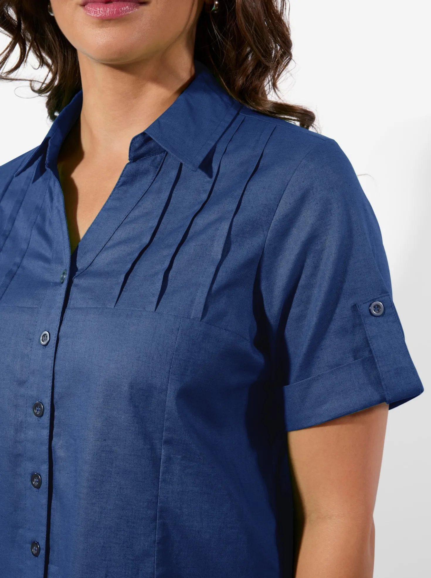 Kurzarm-Bluse im Baumwoll-Leinen-Mix