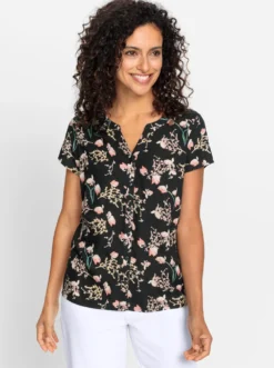 Kurzarm-Bluse mit floralem Druck