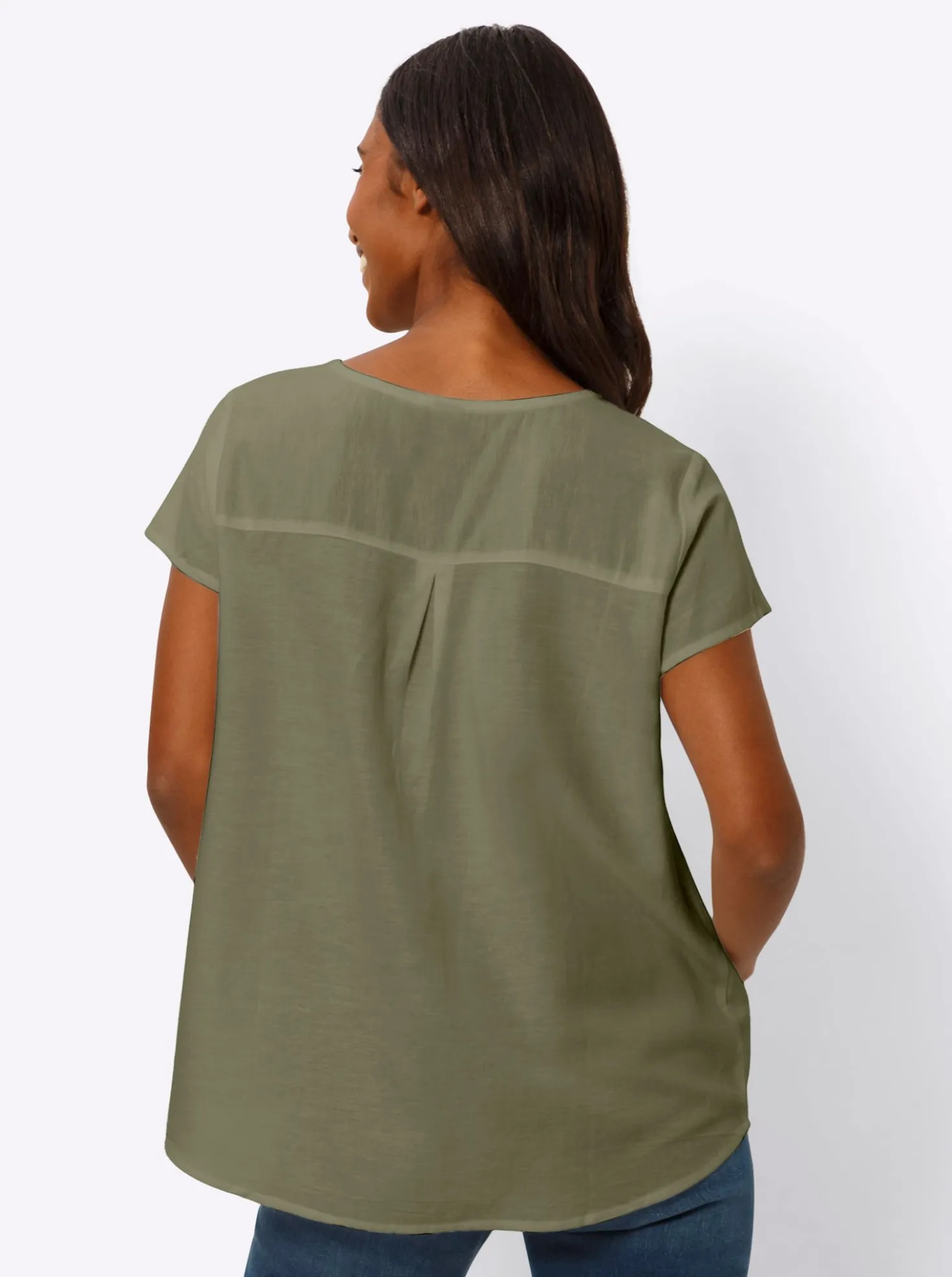 Kurzarm-Bluse mit Leinen-Anteil