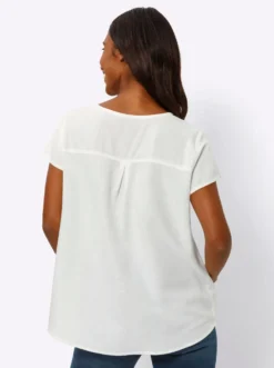 Kurzarm-Bluse mit Leinen-Anteil