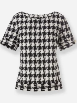 Kurzarm-Bluse mit Pepita-Muster