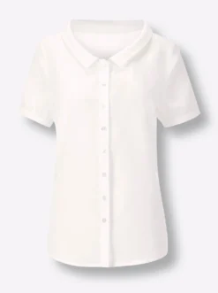 Kurzarm-Bluse mit weitem Hemdblusen-Kragen