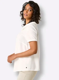 Kurzarm-Bluse mit weitem Hemdblusen-Kragen