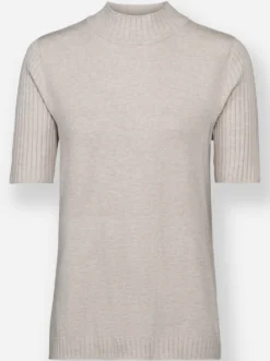 Kurzarmpullover mit geripptem Kragen