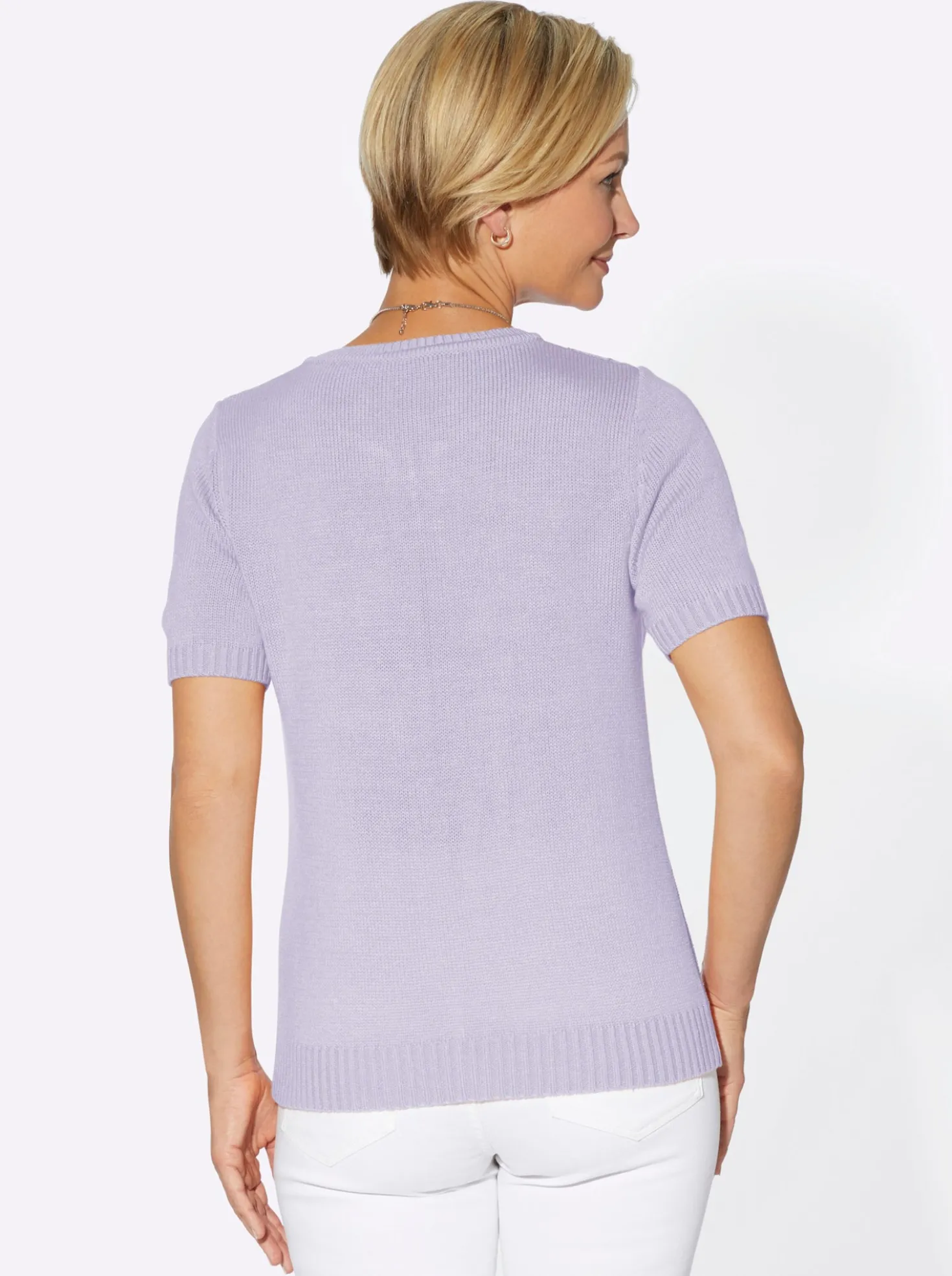 Kurzarmpullover mit imitierter Knopfleiste