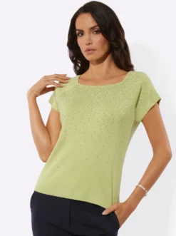 Kurzarmpullover mit Schmucksteinchen