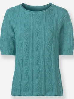 Kurzarmpullover mit Strickmuster-Mix