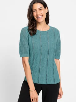 Kurzarmpullover mit Strickmuster-Mix