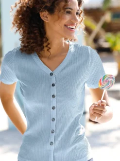 Kurzarmshirt in elastischer Ripp-Qualität
