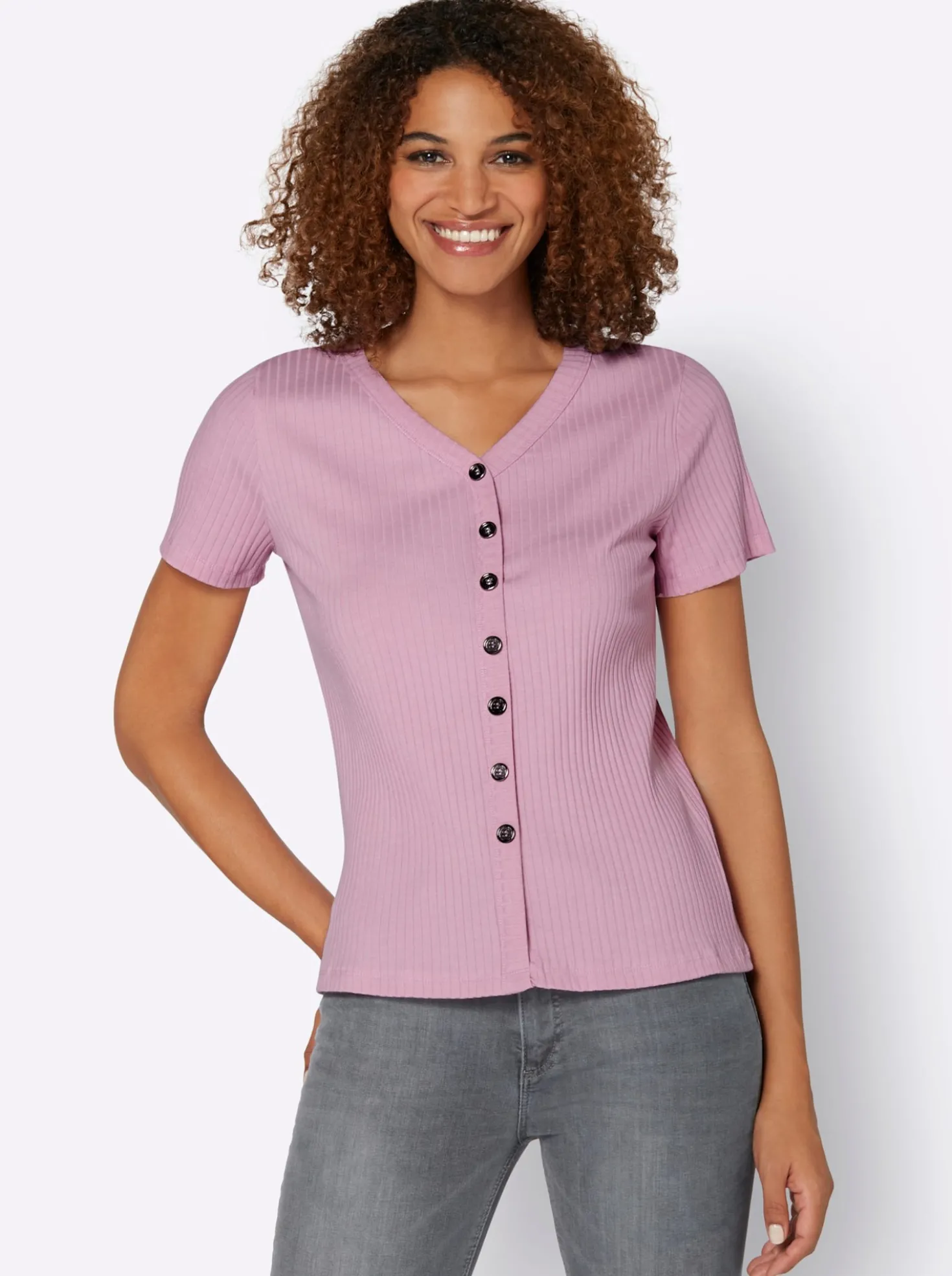 Kurzarmshirt in elastischer Ripp-Qualität