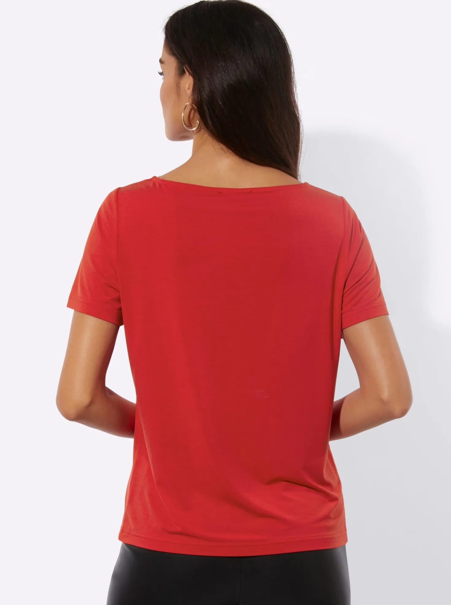 Kurzarmshirt mit asymmetrischem Spitzen-Einsatz