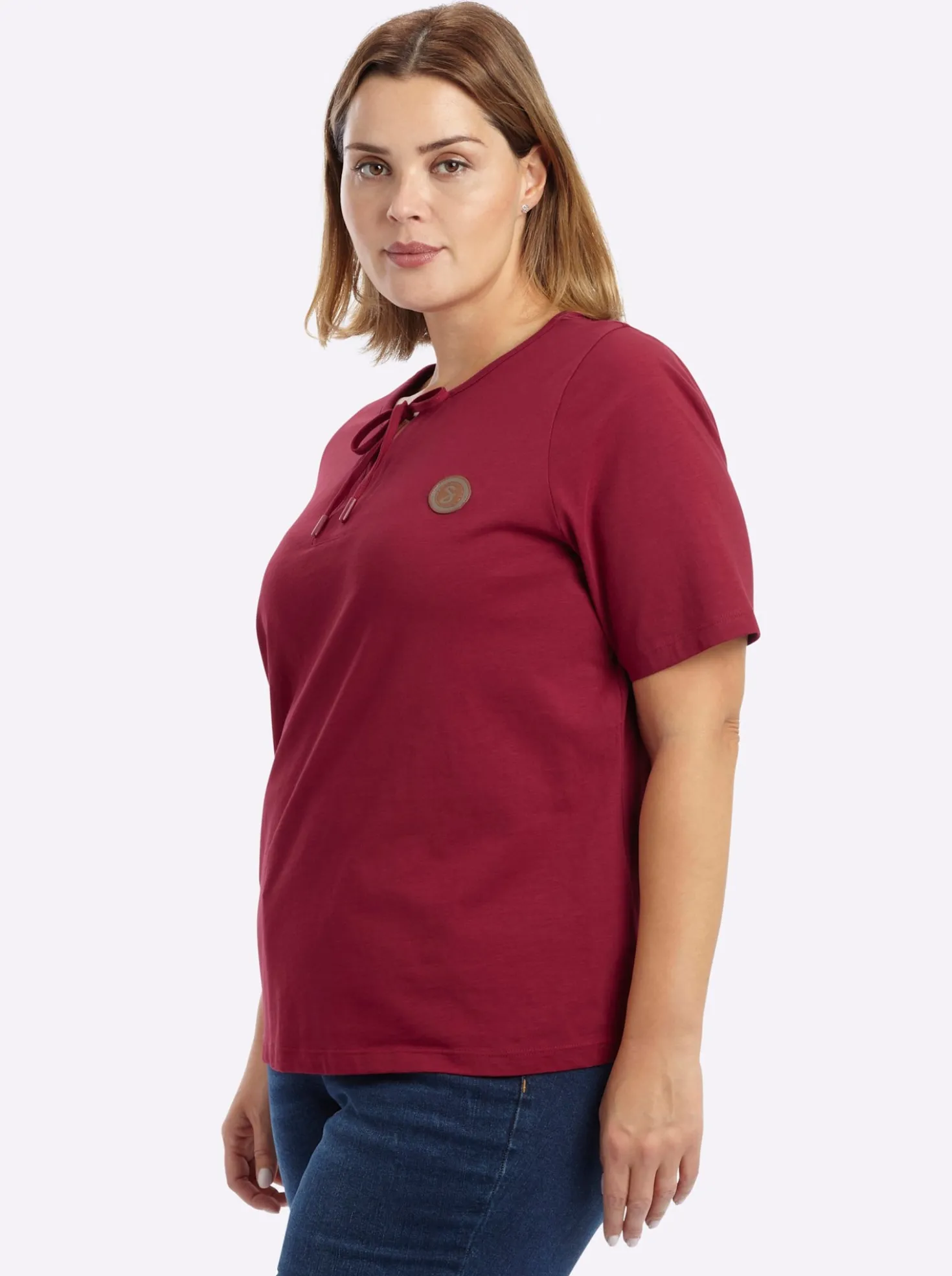 Kurzarmshirt mit Bindeband am Ausschnitt